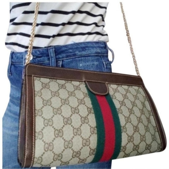 Authentic Vintage Gucci GG Monogram Supreme Sherry Web Ophidia Clutch Crossbody - Picture 1 of 10